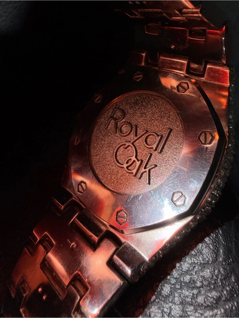 AP Vintage Royal Oak Arabic Dial Rose Gold Silver Lab Diamond Iced Out Watch